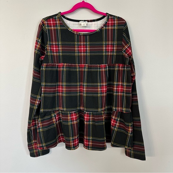 J. Crew Crewcuts Girls Tartan Knit Tiered Top Long Sleeve Scoop Neck Sz 12 GUC - Picture 2 of 6
